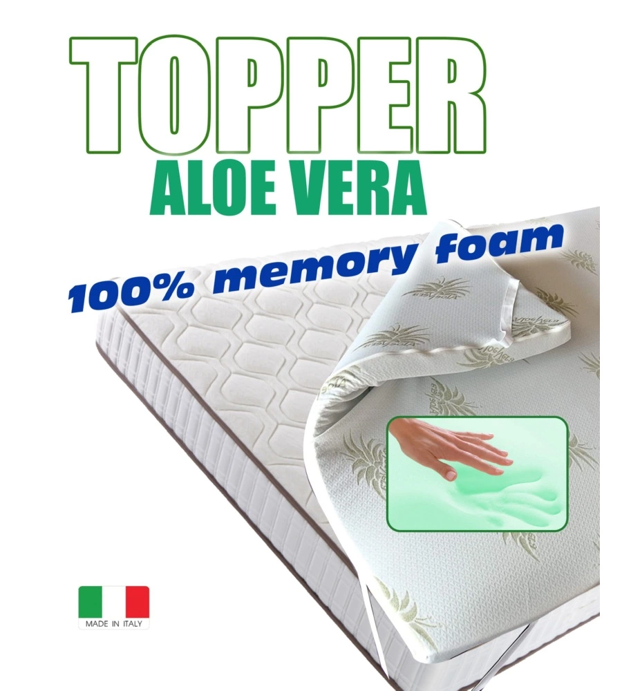 Topper singolo in memory foam con aloe, 80x190x5 cm